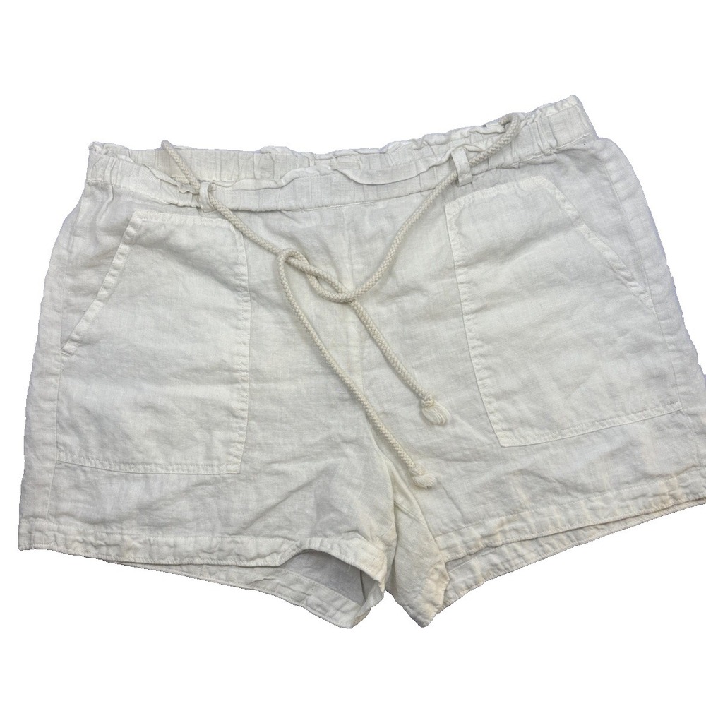 Lou & Grey Ivory White 100% Linen‎ Women's Shorts Drawstring Large